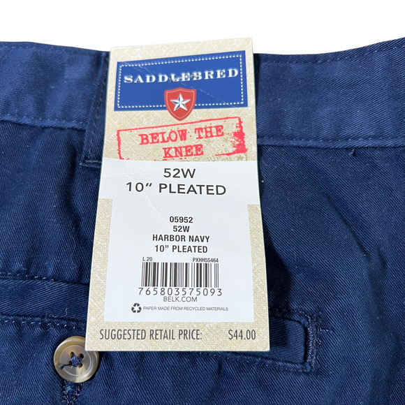 Saddlebred Mens 10" Pleated Chino Shorts Size 52 Harbor Navy Cell Pocket NWT - Picture 8 of 8